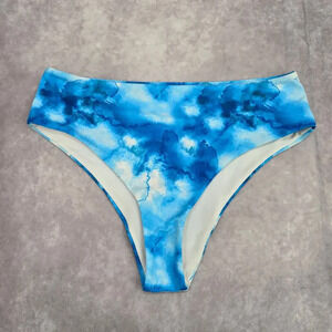 Blue White Thong Cheeky Bikini Bottom‎ Swimwear Medium